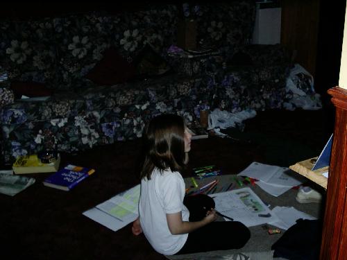 A random picture of Kirsten doing homework
